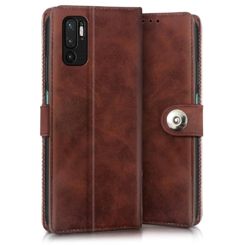 Image of WOW IMAGINE Shock Proof Flip Cover Back Case for Xiaomi Redmi Note 10T 5G | Poco M3 Pro 5G (Magnetic Button Flip Case | Wallet Pockets & Stand | Leather Finish | Coffee)