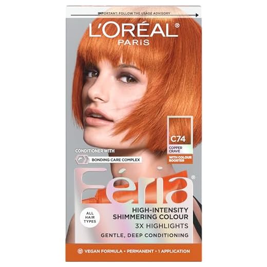 L'Oreal Paris Feria Multi-Faceted Shimmering Permanent Hair Color, C74 Copper Crave (Intense Copper), Pack of 1, Hair Dye