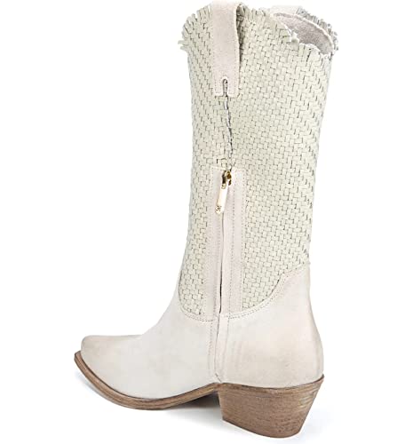 Sam Edelman Brenda Off White Stacked Heel Pointy Toe Woven Mid-Calf Western Boot2