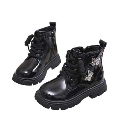 Kids Combat Boots Girls Lace Up Ankle Booties Boots Fashion Butterfly Design Casual Winter Shoes