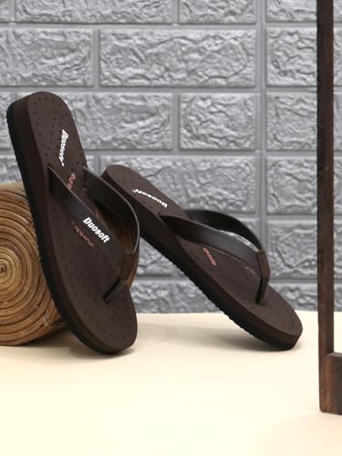 Image of Duosoft Flip Flop for Women | Soft Comfortable | Breathable | Fashionable | Stylish | Trendy | Super Soft | Lightweight | Anti-Slip Sole | Indoor & Outdoor |DW-31-Brown