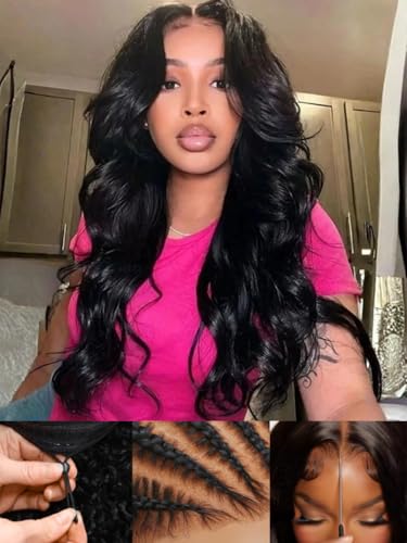Image of Sunber Loose Body Wave Human Hair Wig 16 Inch Glueless 13x4 HD Lace Front Wig Pre Cut Pre Plucked Bleached Knots with Drawstring Cap, Ready to Wear Bye Bye Knots Loose Wave Wig