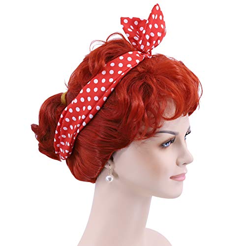 Cfalaicos Wig + Hairband + Earrings 50's Housewife Wig for Women (Red Brown)