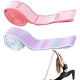 Gymnastikband 2er Set Yoga Gurt mit 8 Schleifen, Dehnungsband Elastisch für Pilates Fitness, Gymnastikband Widerstandsband (Lila x1, Grapefruitrot x1)