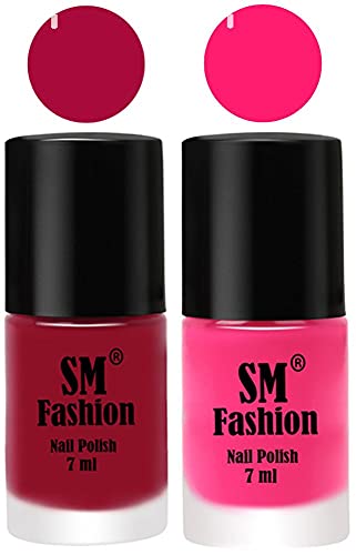 Image of Long Lasting Nail Polish | Nail Paint Combo 7 ml Each) - Set of 2 Raspberry-Deep Pink