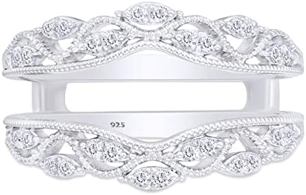 1/5 Carat Round Cut White Natural Diamond Vintage Style Ring Guard Wrap Solitaire Enhancer Jewelry For Women In 14k White Gold Over Sterling Silver (0.20 Cttw, Color- I-J, Clarity- I2-I3)