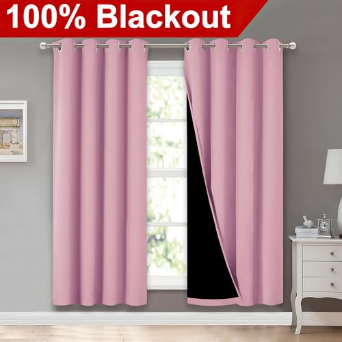 Image of NICETOWN Crystal Pink Full Shade Curtain Panels, Pair of Energy Smart & Noise Blocking Out Blackout Drapes for Dining Room Window, Thermal Insulated Guest Room Lined Window Dressing(52 x 72 inch)