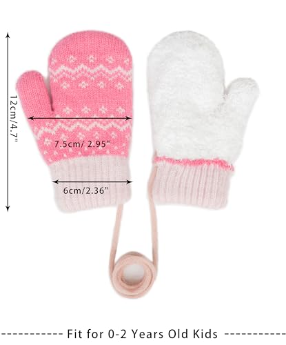 INOGIH Winter Soft-Warm Knit-Mittens Double-Layer Knit-Gloves for 3-5 Years Toddlers Cold Weather3