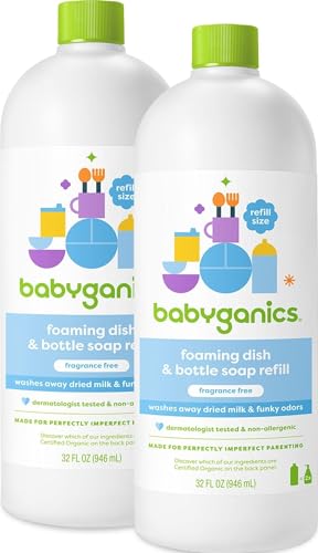 Image of Babyganics Foaming Dish & Bottle Soap, Fragrance Free, Removes Dried Milk, 32 Fl Oz (Pack of 2), Packaging May Vary