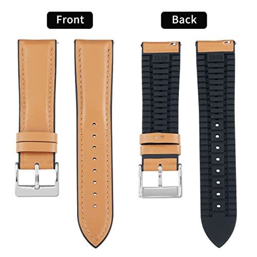 Image of BINLUN Leather Silicone Watch Bands 14mm 16mm 18mm 19mm 20mm 21mm 22mm Quick Release Breathable Micro-Perforated Leather Silicone-Lined Hybrid Watch Straps Silver /Black /Gold Buckle Men Women