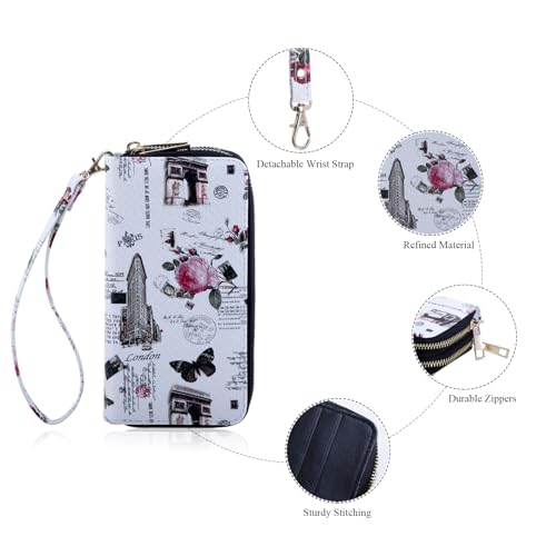 Image of XEYOU Double Zipper Long Clutch Wallet Cellphone Wallet for Women with Removable Wristlet Strap for Credit Card, Cash, Coin, Bill