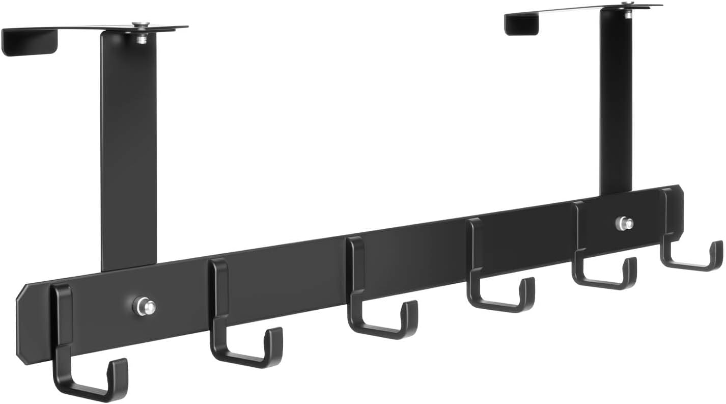 Adjustable Over The Door Hooks, Premium Metal Hooks for Hanging, Heavy Duty Door/Wall Coat Hangers and Towel Door Hangers for Bathrooms, 14-Day Trial, Cubicle Hook with 6 Hooks,1 Pack,Black