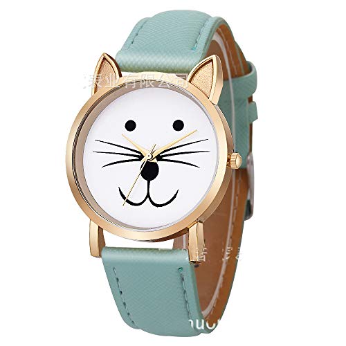 Fenkoo Kitty Montre pour femme, motif chat, montre-bracelet en cuir, Bijou, Accessoire, bleu