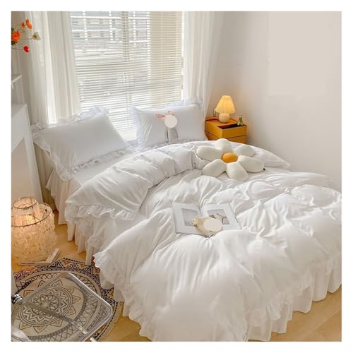 Housse de couette dentelle polyester et jupe de lit jaune double