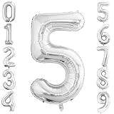 GOER 2 Pcs 42 Inch Silver Foil Balloons Number 5,Huge Number Balloons for 5th 55th Birthday Party Su