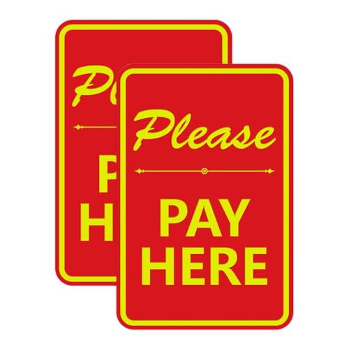 Panneaux ronds Please Pay Here lot de 2 avec adhésif signalétique rouge et jaune