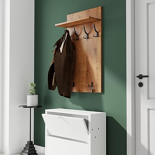 AKKE Garderobenpaneel Wandgarderobe Mit Ablage Wandpaneel Garderobe PVC Maxi Brunico-eiche 100cm x 60 cm