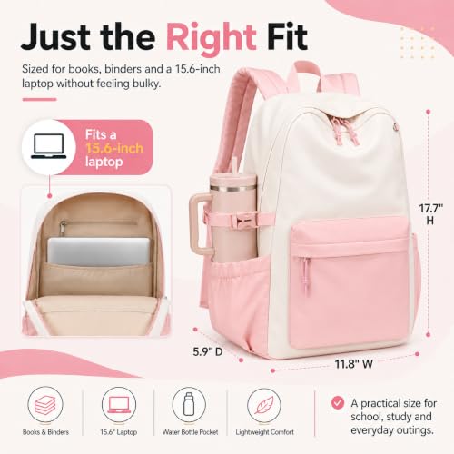 Image of LOIDOU Backpack for Girls School Backpacks Bookbags for Elementary Middle School Women Laptop Backpacks (Pink White-, L-17)