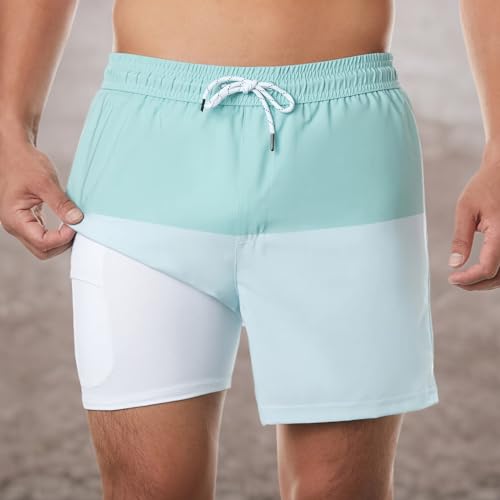 Image of BRISIRA Mens Swim Trunks Swim Shorts Quick Dry 5 inch Inseam Beach Shorts with Compression Liner and Zipper Pocket