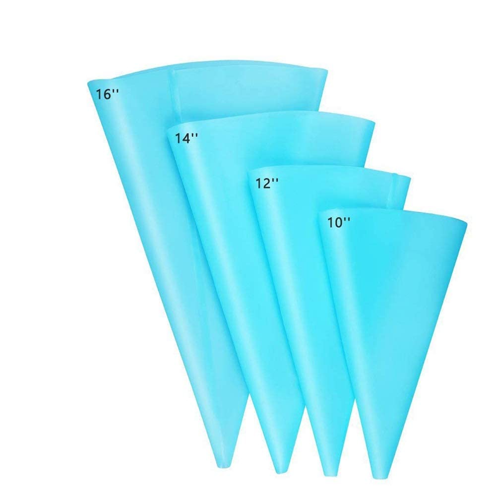 TERRIFI Piping Bags Reusable, Silicone Pastry Bags for Cake Decorating, Baking Supplies for Cookies Chocolate Cupcake, Icing Cream Frosting Bags, DIY Kitchen Tool, Blue, 10’’ 12’’ 14’’ 16’’, 4 Pcs