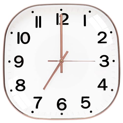 Image of TEKCOOL Plastic Analogue Wall Clock 12 inch Silent Quartz Decorative Wall Clock Non-Ticking Classic Clock Batery Operated Round Easy to Read for Room /Home /Kitchen /Bedrom /Office /School.White copper'