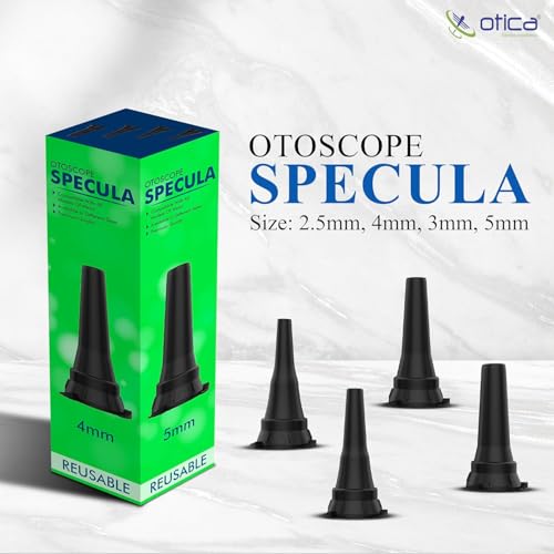 Image of OTICA Reusable Diagnostic Otoscope Specula 2.5mm, 3mm, 4mm, 5mm Compatible WIth Wellch Allen Otoscopes Ear Specula Total 4 Units