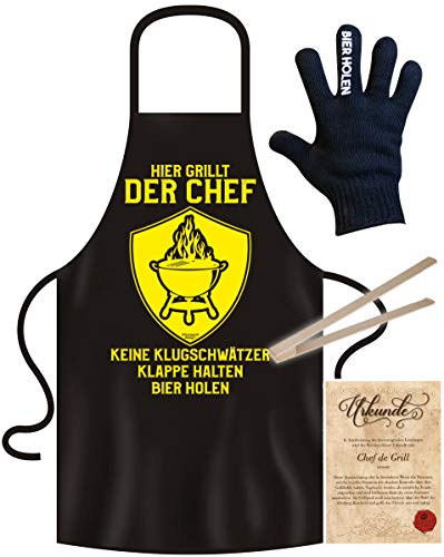 Grillschürze für Männer Geschenk-Set Grillset Grillchef Grillhandschuh...