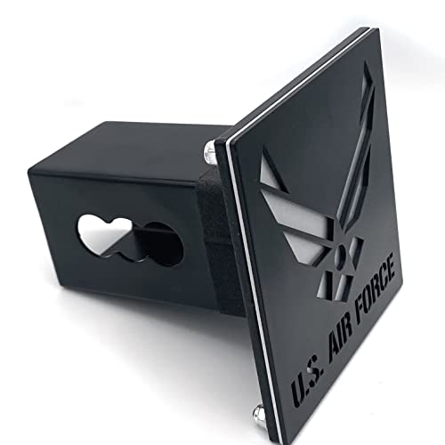 4X4 Square Shape Air Force Design Tow Hitch Cover For 2" Receiver Tow Truck Trailer Suv Heavy Duty Metal (Black/Silver) #TOP3