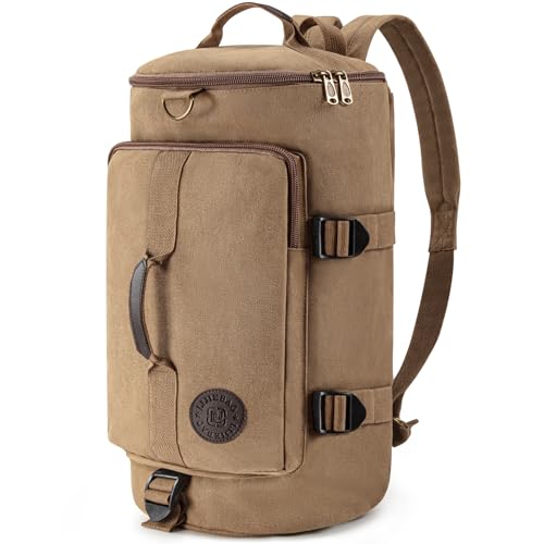 Virklyee Lona Bolsa de Viaje de Fin de Semana 36L Mochila de Lona Retro, Correas Extraíbles para Hombros, 2 Manijas, Adecuado para Turismo, Camping, Senderismo, Montañismo(Khaki)