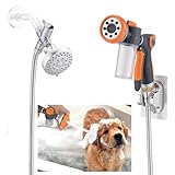 Dog 8.2ft Pup Shampoo Dispenser Jet Attachment to Shower Head Washing, 8-Setting High Pressure Pet Wash Cleaning Sprayer Bath for Bathtub Station, Adhesive Shower Holder, Indoor