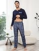 Bresdk Men's Pyjamas Sets Men Lounge Wear Set Warm Henley Shirts Long Sleeve Top & Plaid Pyjamas Bottoms with Pockets Blue 3XL #2