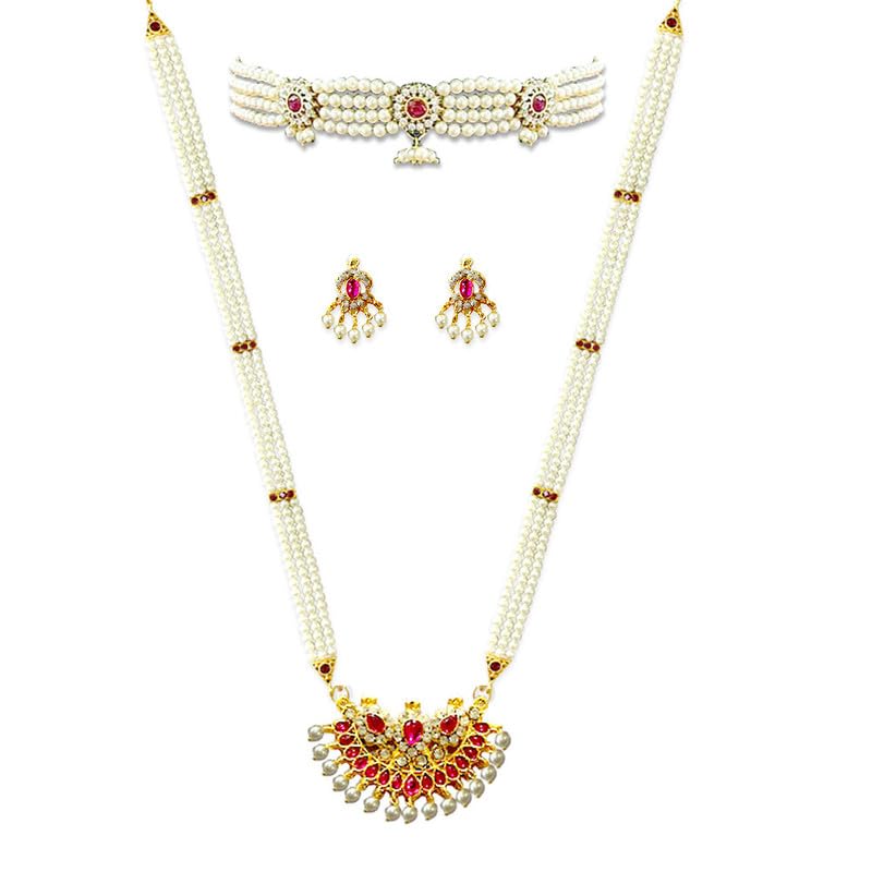 comfy Traditioanl Long Pearl Necklace Set With Earring | High qality long pearl necklace set and amazing chinchpeti only for women | Tanmani Set (B0CYTFMRCK) Amazon Price History, Amazon Price Tracker