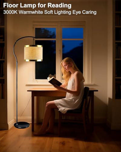 Image of Lightdot 64.9IN Black Arc Floor Lamp, Modern Floor Lamps for for Wedding /Party, Standing Lamp with Linen Shade, Tall Floor Lamp Living Room /Bedroom (Bulbs Included)