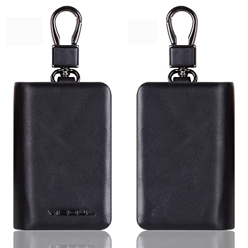 Image of VISOUL Car Key Case Holder Double Zipper, Leather Car Smart Key Fob Case with Keychain for Men and Women