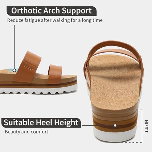 Yozuru Womens Platform Sandals with Arch Support Slip on Slides Comfortable Summer Beach Sandals Cork Footbed Cushion Wedge Sandals for Women3
