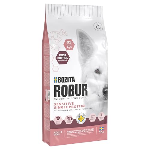 Bozita ROBUR Adult Sensitive Single Protein Lachs 12kg Hundefutter Trockenfutter mit hoher Akzeptanz, Postbiotika und nur Lachs als tierische Proteinquelle