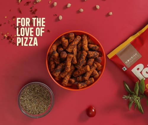 Image of Nourish Organics NYC Pizza Protein Puffs | 12g Plant Protein per Pack | Baked, Not Fried | Made with Chickpea, Brown Rice & Maize | No Maida, No Palm Oil | Gluten-Free Snack with Italian Pizza Flavour | 60g (Pack of 4)