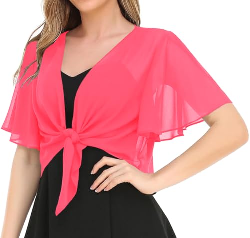 Image of Women's Solid Puff Sleeve Kimono Short Cardigan Loose Cover Up Casual Blouse Top Chiffon