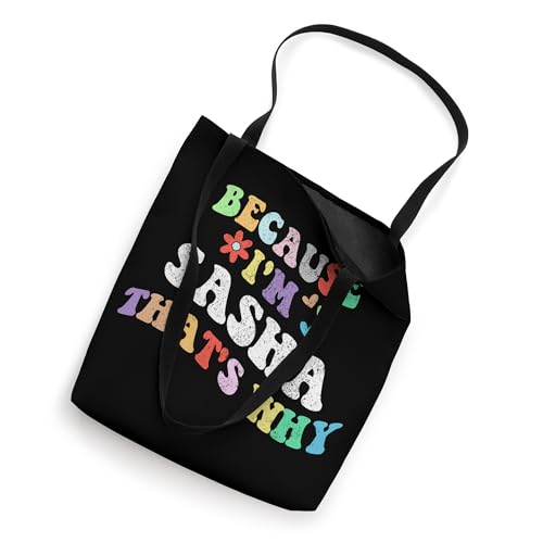 Bolsa tote personalizada divertida con frase 'Retro Groovy Because I'm Sasha That's Why' miniatura 2