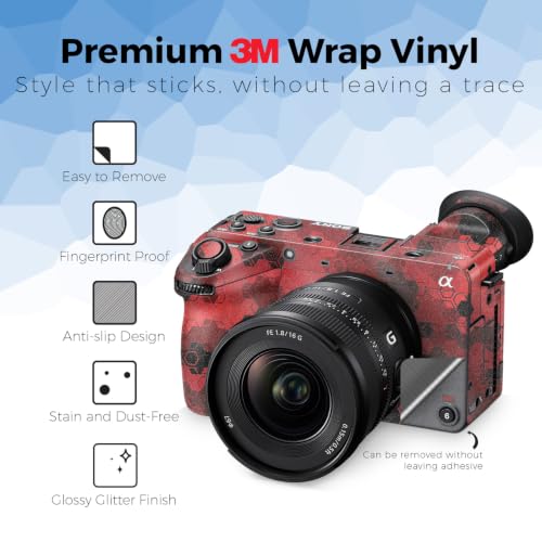 Image of Glossy Glitter Camera Skin Compatible with Sony FX2 Digital Camera (2025) - Red Hexa Camo - Premium 3M Vinyl Protective Wrap Decal Cover - Easy to Apply | Crafted in the USA by MightySkins