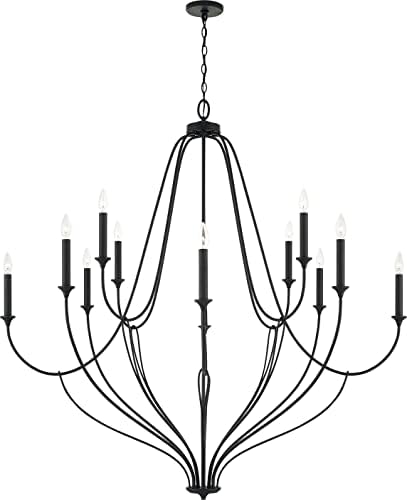 Capital Lighting 441601BI Bentley Transitional Airy Design Candle Chandelier, 12-Light 720 Total Watts, 53" H x 52" W, Black Iron