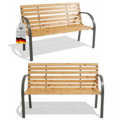 Berlinlodge Gartenbank Santorini Holz & Metall 2-Sitzer, wetterfest, rustikal & massiv, 82 x 120 x...