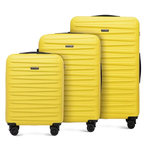 WITTCHEN Skyspeed Line Maleta de Viaje Juego de 3 Maletas Maleta Rolling Trolley Juego de Maletas Duras ABS Cerradura de Combinación Asa Telescópica 4 Ruedas Amarillo