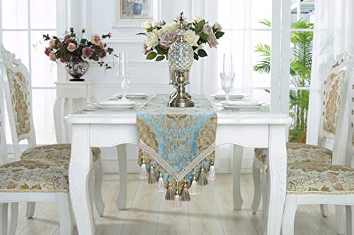 Embroidery Luxury Table Runner Jacquard Fabric Table Runner With Multi-Tassels For Dining Room Dresser Wedding Party Decorations, 13" X 98", Red #TOP3