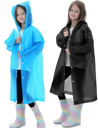 Image of 2 Pack Reusable Waterproof Raincoat EVA Emergency Rain Ponchos One Size Rain Jacket for Children, Boys and Girls