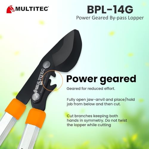 Image of MULTITEC BPL-14G Geared Bypass Lopper | Heavy Duty Tree Branch Cutter for Green Wood Pruning