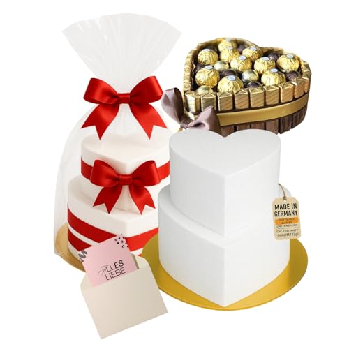 LA LILEYN Gâteau en polystyrène - Forme de cœur - 1 étage - Boîte de bricolage - Composé de 14 pièces - Créez votre cadeau personnalisé