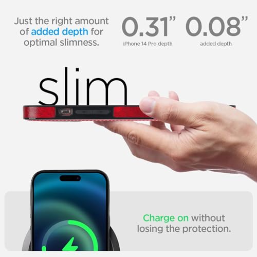 Coque iPhone 13 Pro Max cuir bordeaux compatible charge sans fil MagSafe et béquille intégrée