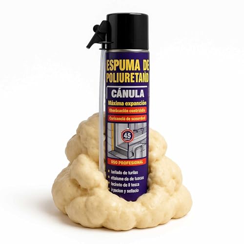 TECHZOCO Espuma de poliuretano, poliuretano con Cánula, Espuma expansible, De alta expansión, Apto para fijar, rellenar y aislar frente a ruidos, frío y corrientes de aire, Contiene 300 ml.