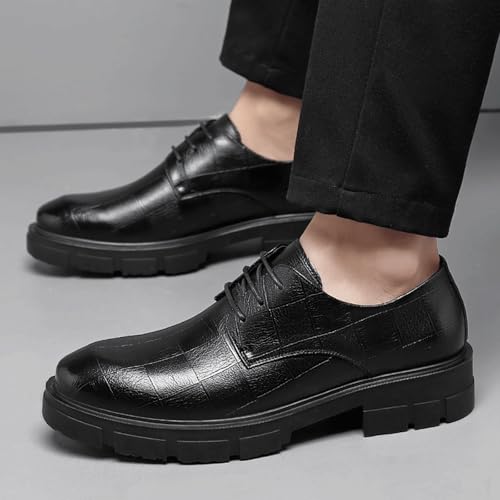 Men’s Low Heel Derby Dress Shoes for Men, Platform Pointed Toe Lace-up Fashion Leather Tuxedo Business Wedding Derby Cap Toe Dress Shoes2